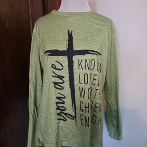 You Are Loved Green Graphic Long Sleeve Top